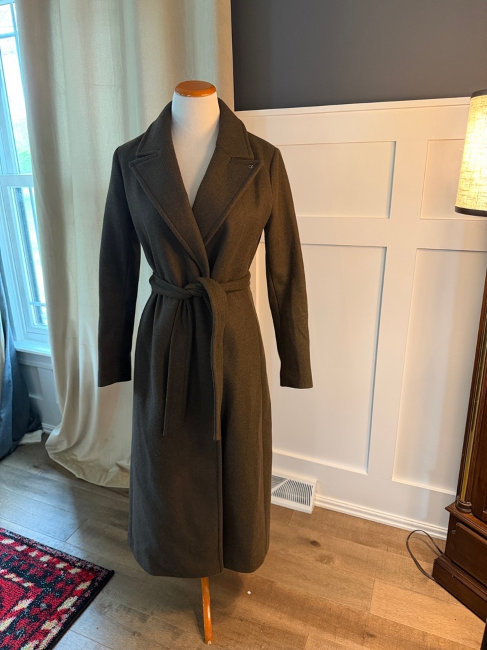 Calvin Klein Olive Green Long Belted Trench Coat